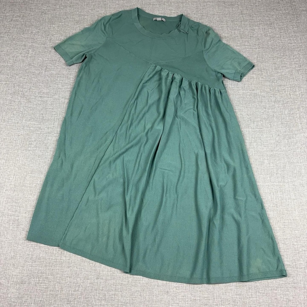 COS Dress Womens Medium Green Crew Neck T-Shirt Swing Midi Short Sleeve Knit